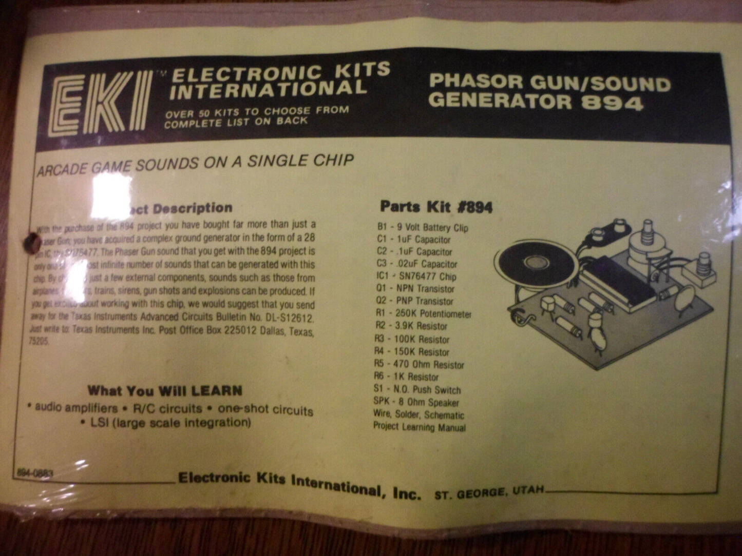 Vintage EKI Phaser Gun Sound Generator Tone  Science Fair Electronic Project Kit