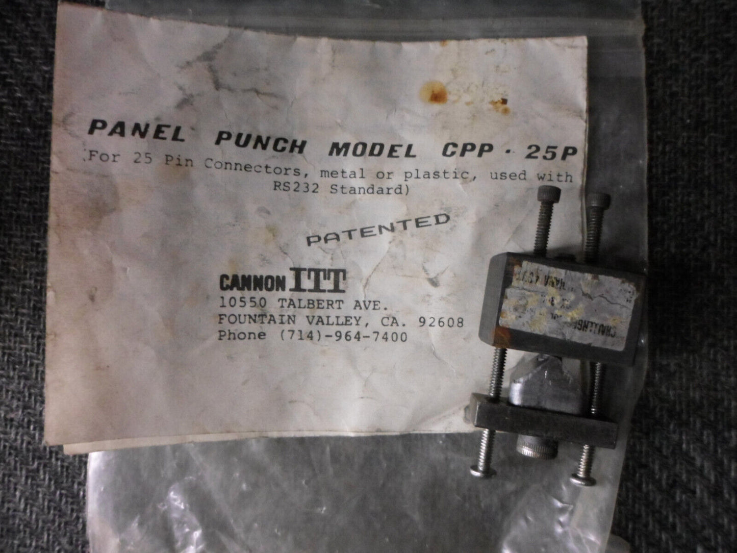 Cannon ITT CPP-25P SUBMINIATURE PANEL PUNCH  SPC
