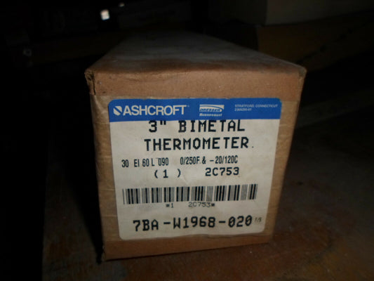 ASHCROFT 2c753 INDUSTRIAL BI-METAL THERMOMETER, 3"  NIB