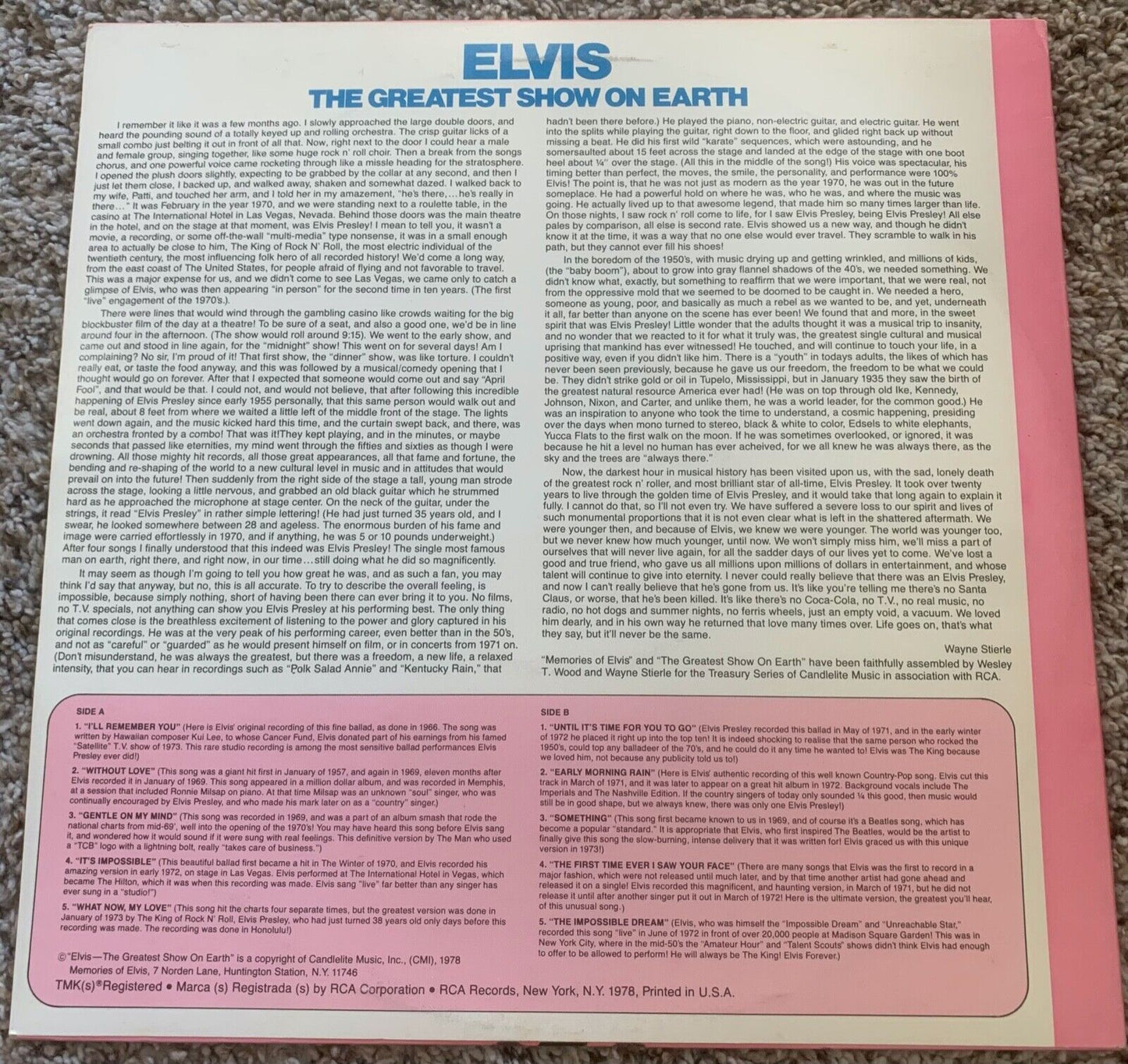 Elvis Presley – The Greatest Show On Earth vinyl LP album