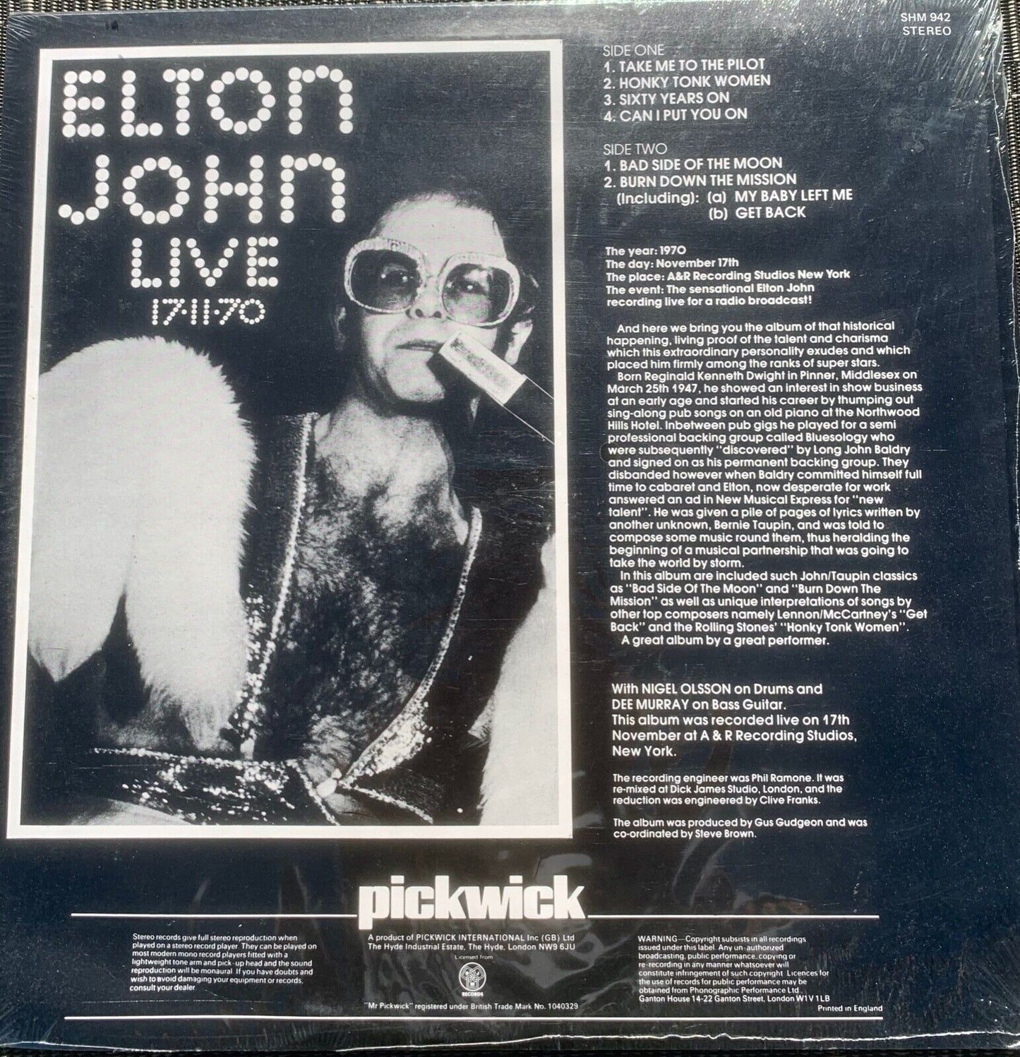 ELTON JOHN - Live 17-11-70 vinyl SEALED LP album
