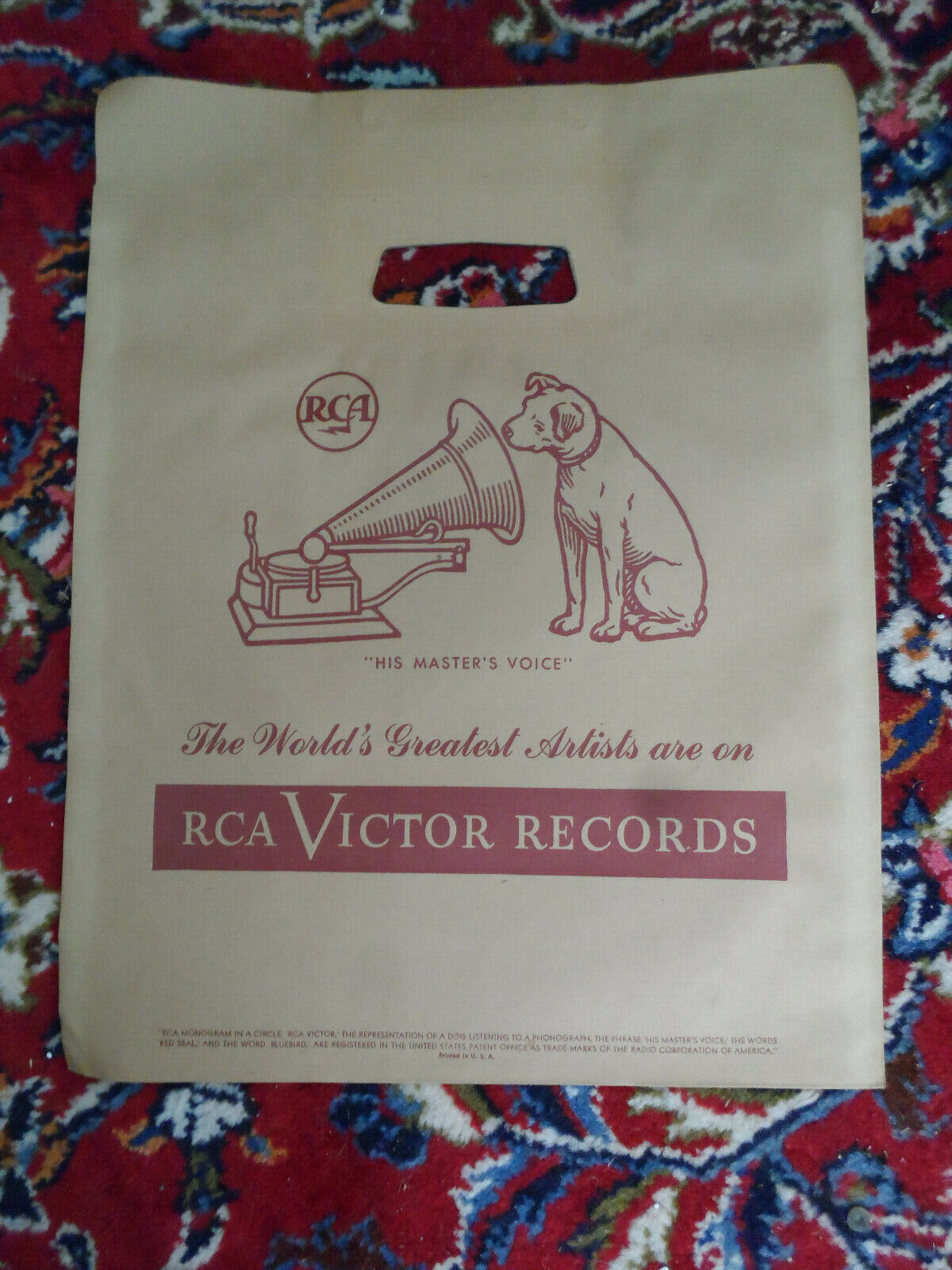 Vintage NOS 78 RPM RCA Victor Dog Record Brown Paper Store Bag Memorabilia